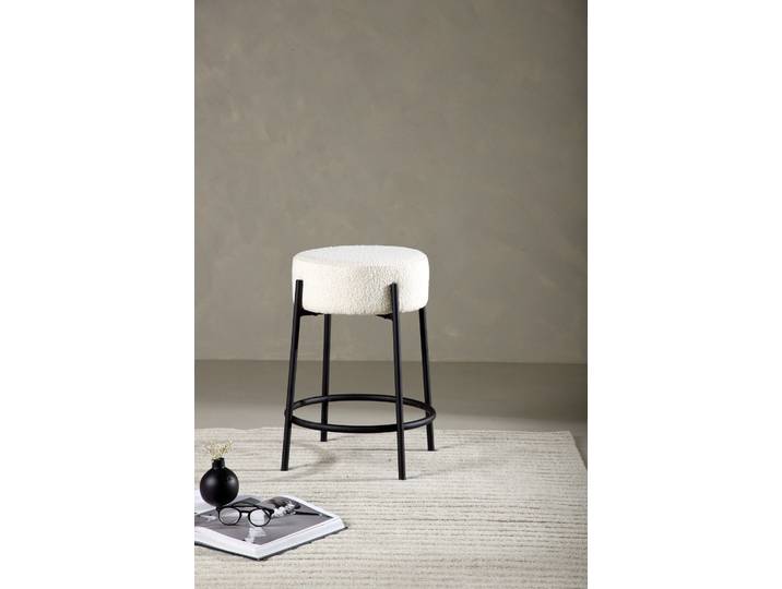 Barhocker VENTURE HOME Tucson, Barhocker in Bouclé, niedrige Sitzfläche, belastbar bis 150 kg , weiss (weiß), B:50cm H:60cm T:50cm, 100% Polyester, Hocker, Barhocker, Tresenstuhl, Bouclé-Bezug, Stahlbeine, Fussstütze, modern