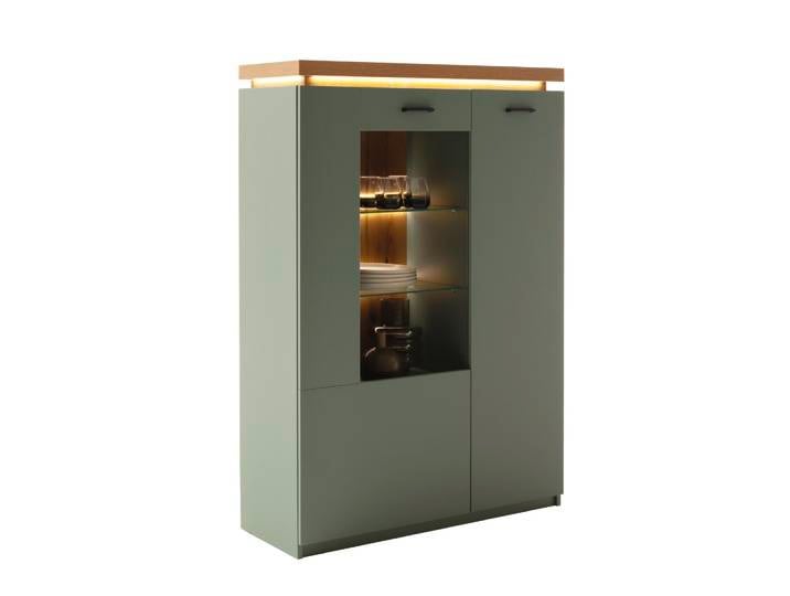 Highboard Moniz 1 , Salbei grün / Eiche Evoke , LED Beleuchtung