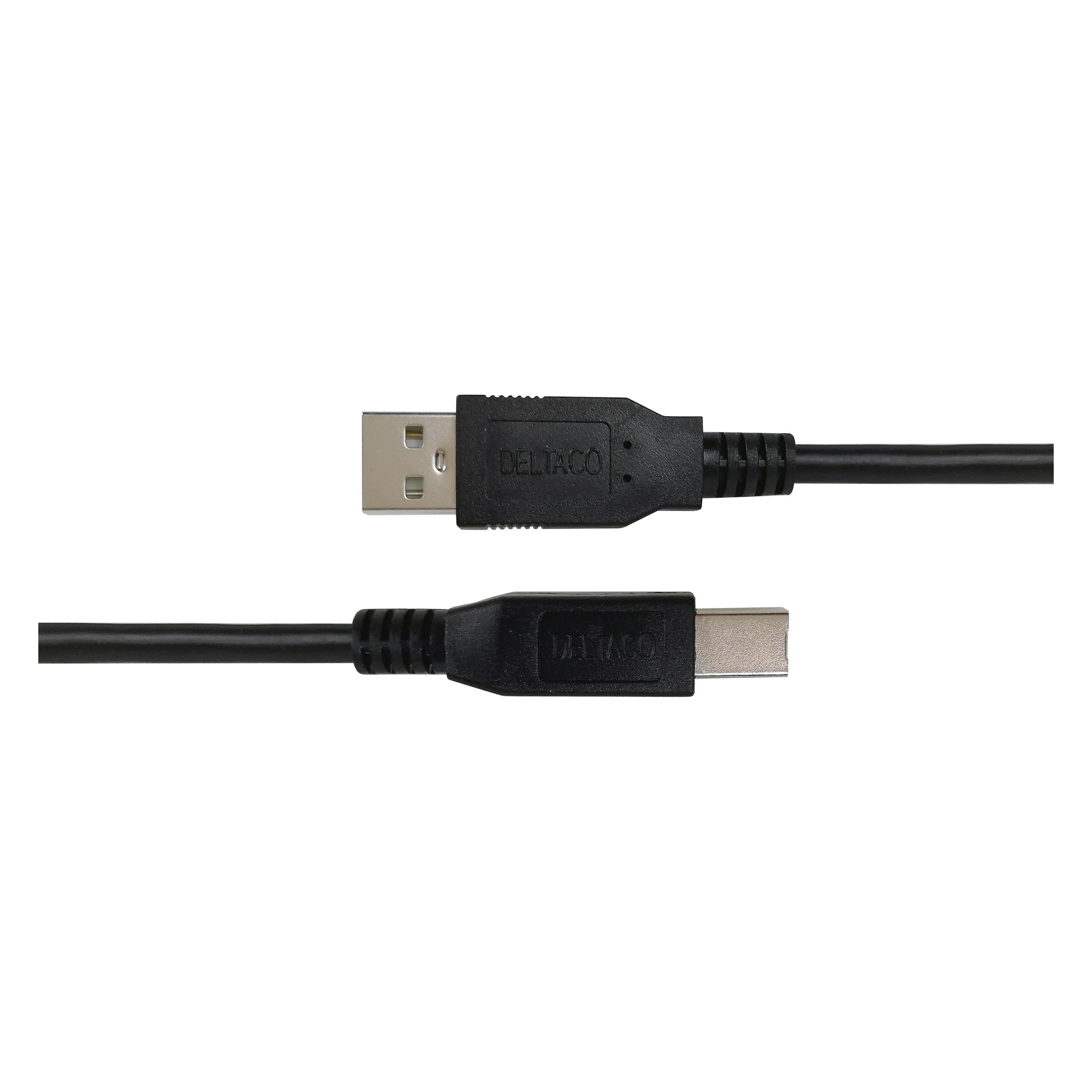 Deltaco USB 2.0 Cable, Type A - Type B, 3m - Black (3 m, USB 2.0) (00140006)