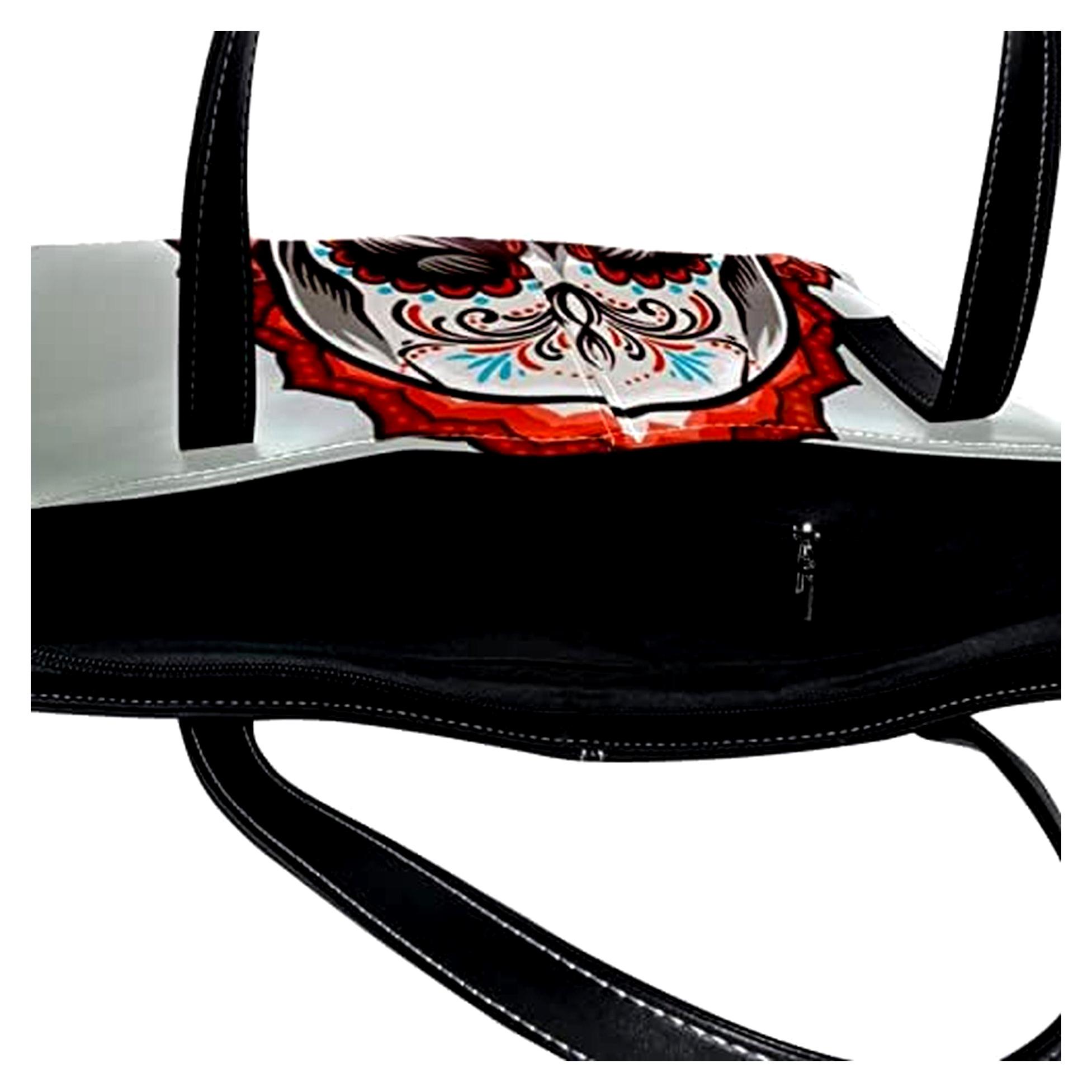 Personalisierte Schultertasche mit Reißverschluss, lässige Tragetasche für Alltag, Arbeit und Schule, Totenkopf-Motiv, Mehrfarbig