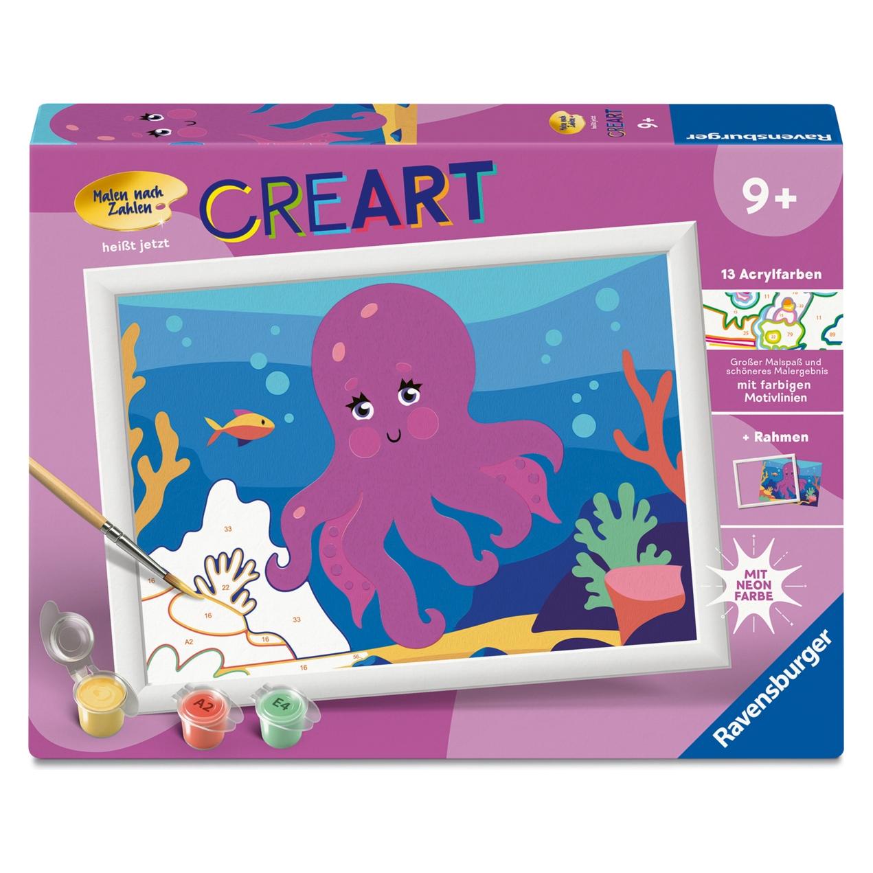Ravensburger CreArt, Malen nach Zahlen Kinder - Neon Oktopus (23128)