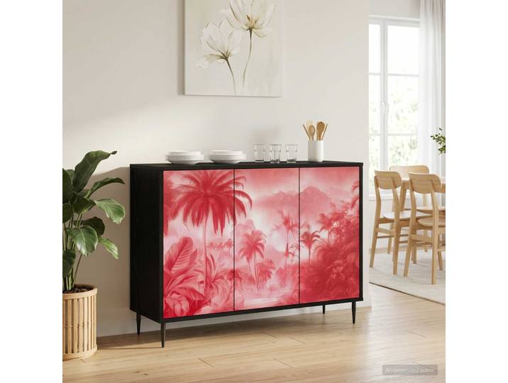 vidaXL Sideboard AACHEN Schwarz Eichen-Optik 102 x 33 x 76 cm