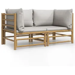 vidaXL Garten-Ecksofas mit Hellgrauen Kissen 2 Stk. Bambus