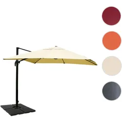 Gastronomie-Ampelschirm HWC-A96, 3,5x3,5m (Ø4,95m) Polyester/Alu 25kg ~ creme mit Ständer, drehbar