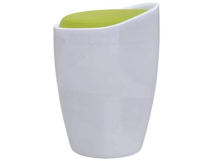Runder Hocker Weiß-Grün mit Ablagefach, Kunstleder, ABS-Kunststoff Rundes Design, Sitz und Handschuhfach, Kunstleder, ABS, für Wohnzimmer, Studio, Schlafzimmer