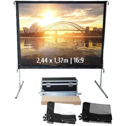 KIMEX - Kofferleinwand 2,44 x 1,37m - Format 16:9 - Leinwand Vorne + Leinwand Hinten