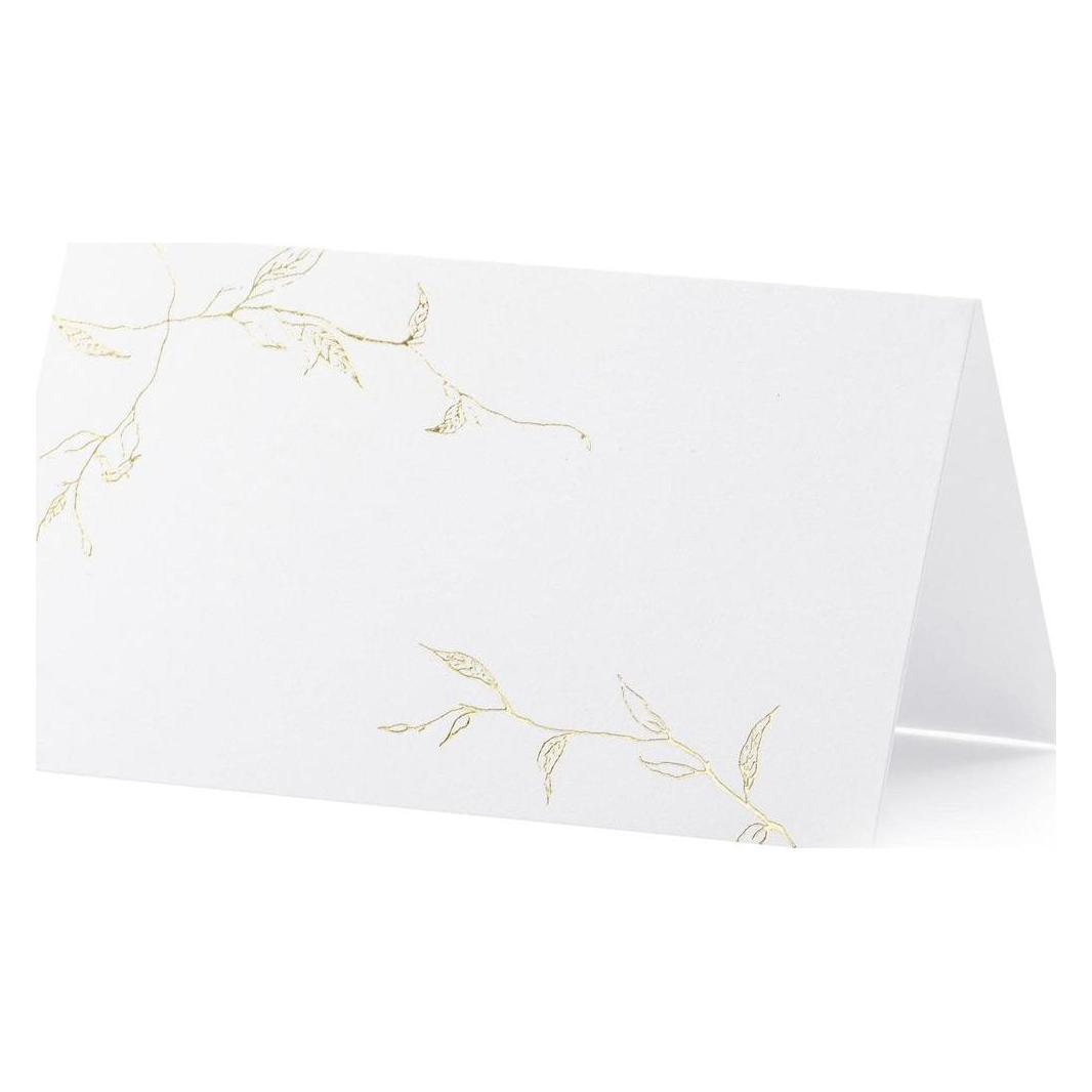 Partydeco Tischkarte Zweige 9.5 x 5.5 cm, 10 Stück, Weiss/Gold (10 Stk.) (WS9-019ME-KARTON)