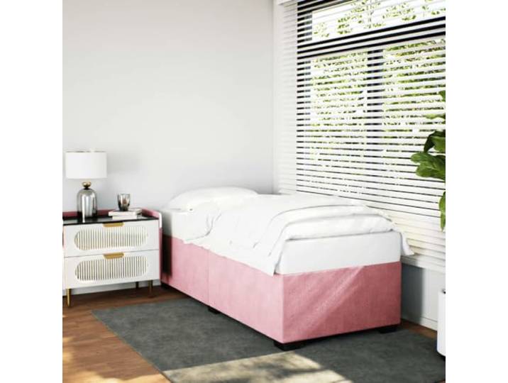 RJPLMFV Bettgestell, Velours, Rosa, 90 x 190 cm Lattenrost inklusive, weicher Stoff, robuste Füße, Komfort für das Schlafzimmer