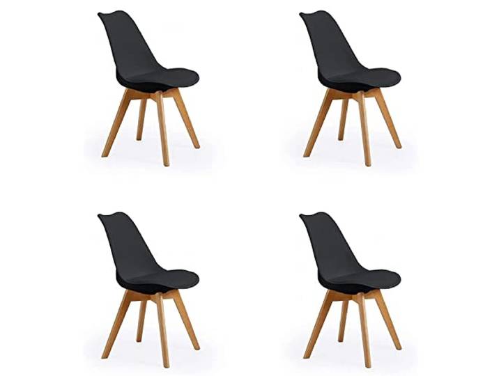 SHIITO Modell Otto – 4 Esszimmerstühle im nordischen Stil 47 x 42 x 84 cm – Farbe Schwarz Schlichtes und Elegantes Design mit Buchenbeinen