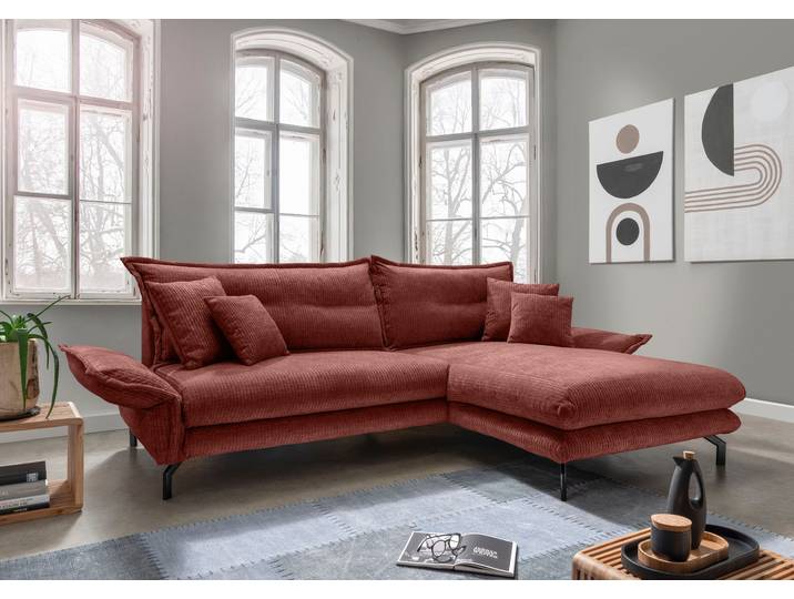 Ecksofa HOME AFFAIRE Lava verst. Armlehnen, Breite 255cm, aktuelles Design: Kissen Optik , rot (koralle), B:255cm H:94cm T:180cm, Sofas, Ecksofa, Armlehnen verstellbar