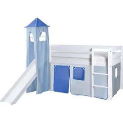 Spielbett Kasper ca. 90x200 cm Echtholz Weiß/Hell-/Dunkelblau