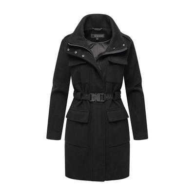 Kurzmantel MARIKOO "Tanokoo", Damen, Gr. XL, schwarz, 90% Polyester, 10% Viskose, Mäntel Kurzmantel, Eleganter Übergangsmantel mit großen Taschen und Stretch-Gürtel