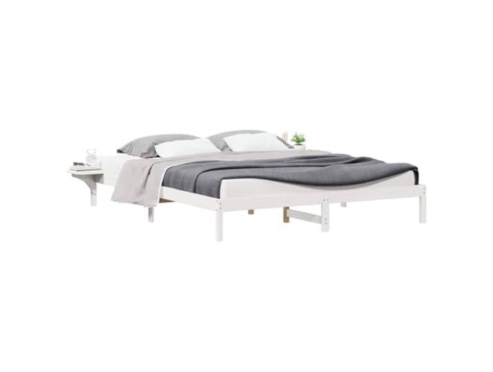 KTHLBRH Bett mit Seitentischen weiß 200 x 210 cm Massives Kiefernholz, modernes Design, solide Beine, robuste Struktur