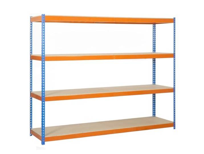 Simon Rack SimonTaller Industrieregal, 2000 x 1800 x 600 mm, 400 kg Biegepunkt, 4 Holzböden, Lagerregale, Metallregale, Blau/Orange/Holz