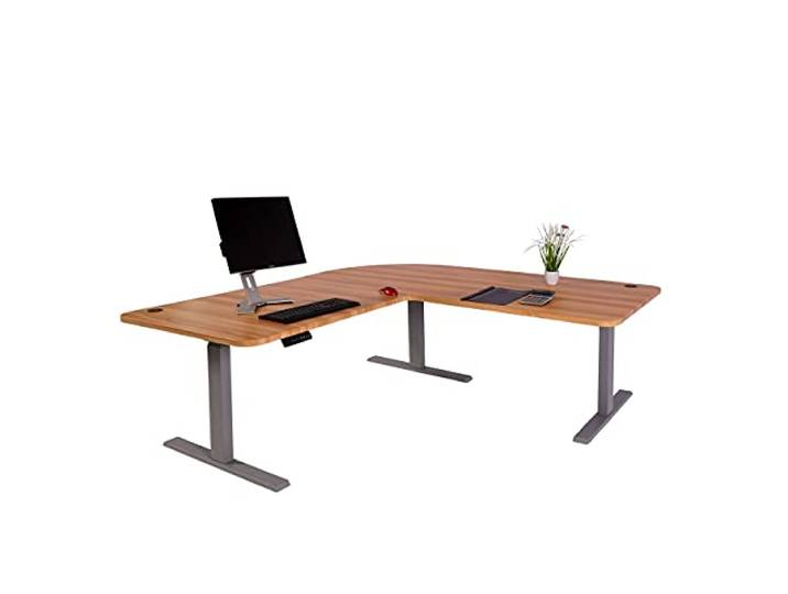 Mendler Eck-Schreibtisch HWC-D40 178x178cm - Eiche-Dekor, grau