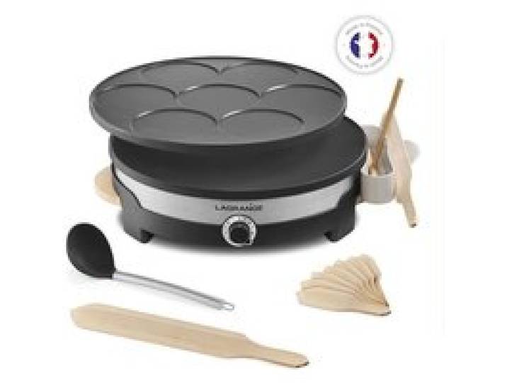 Crêpière LAGRANGE 109 017 Tradi Duo - Plaques amovibles fonte daluminium grande crêpe+7 mini crêpes - 1500W - Thermostat réglable