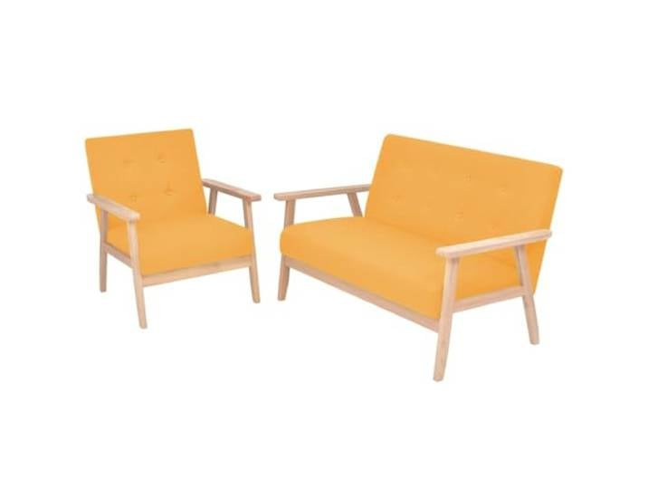 HEFZGDB Skandinavisches Sofa-Set 2-TLG Gelb Stoff Sessel und 2-Sitzer Polstermöbel Massivholzrahmen Bequeme Sitzgarnitur Langlebige Wohnzimmer Möbel Einfache Montage
