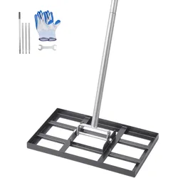 VEVOR Rasenrakel, Levelingrake mit 198 cm Griff, 431x254 mm Bodenplatte, rostbeständiger Nivellierrechen aus Karbonstahl, 5 Höhen einstellbar, Rasennivellierungswerkzeug für Hof und Golfplatz