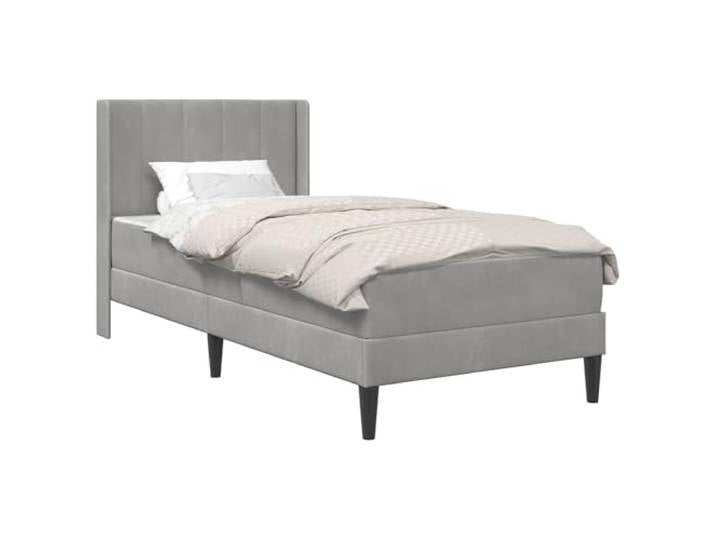 HBBMGYD Bettgestell mit Matratze, Velours, Hellgrau, 100 x 200 cm Kopfteil aus Sperrholz, Lattenrost aus Holz, Metall, Taschenfedern, Nassreinigung, modernes Design