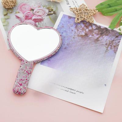 Fusion Finds Diamond Handheld Makeup Mirror Heart Shaped Vanity Mirror With Comfortable Handle For Makeup & Beauty pink