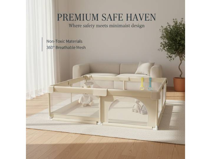 Parc de jeu pour bébés et tout-petits 150x180CM, parc de jeu extra large pour bébé avec maille respirante douce, parc de jeu intérieur et extérieur pour bébé