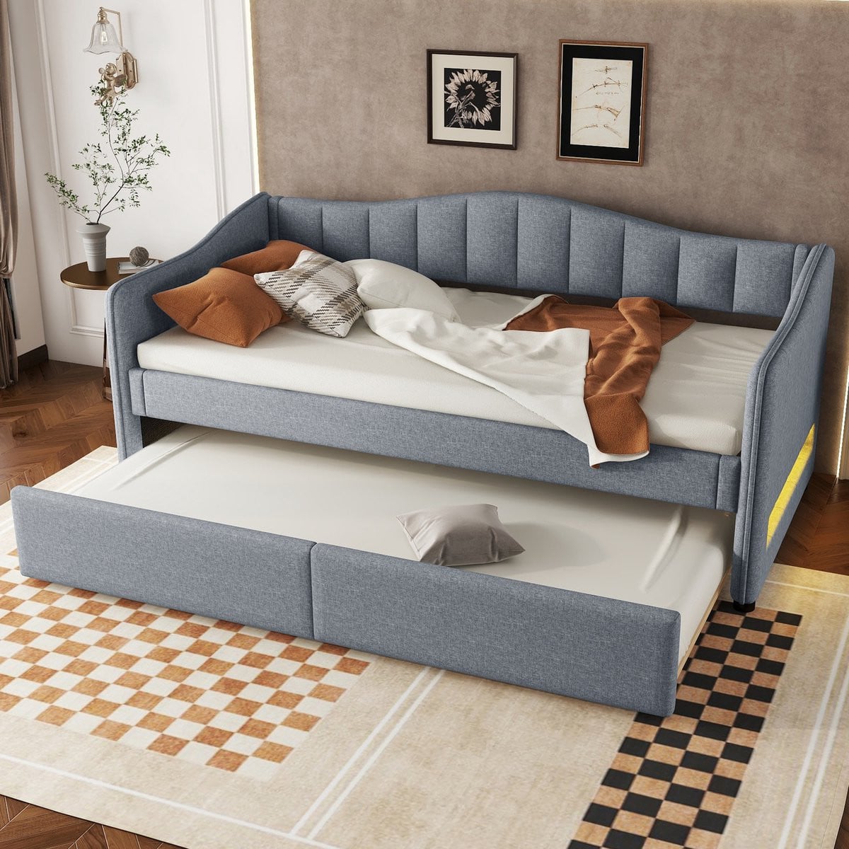 HAUSS SPOLE Dagbed met uittrekbaar bed en LED-sfeerverlichting, Grijs, 90x200 cm