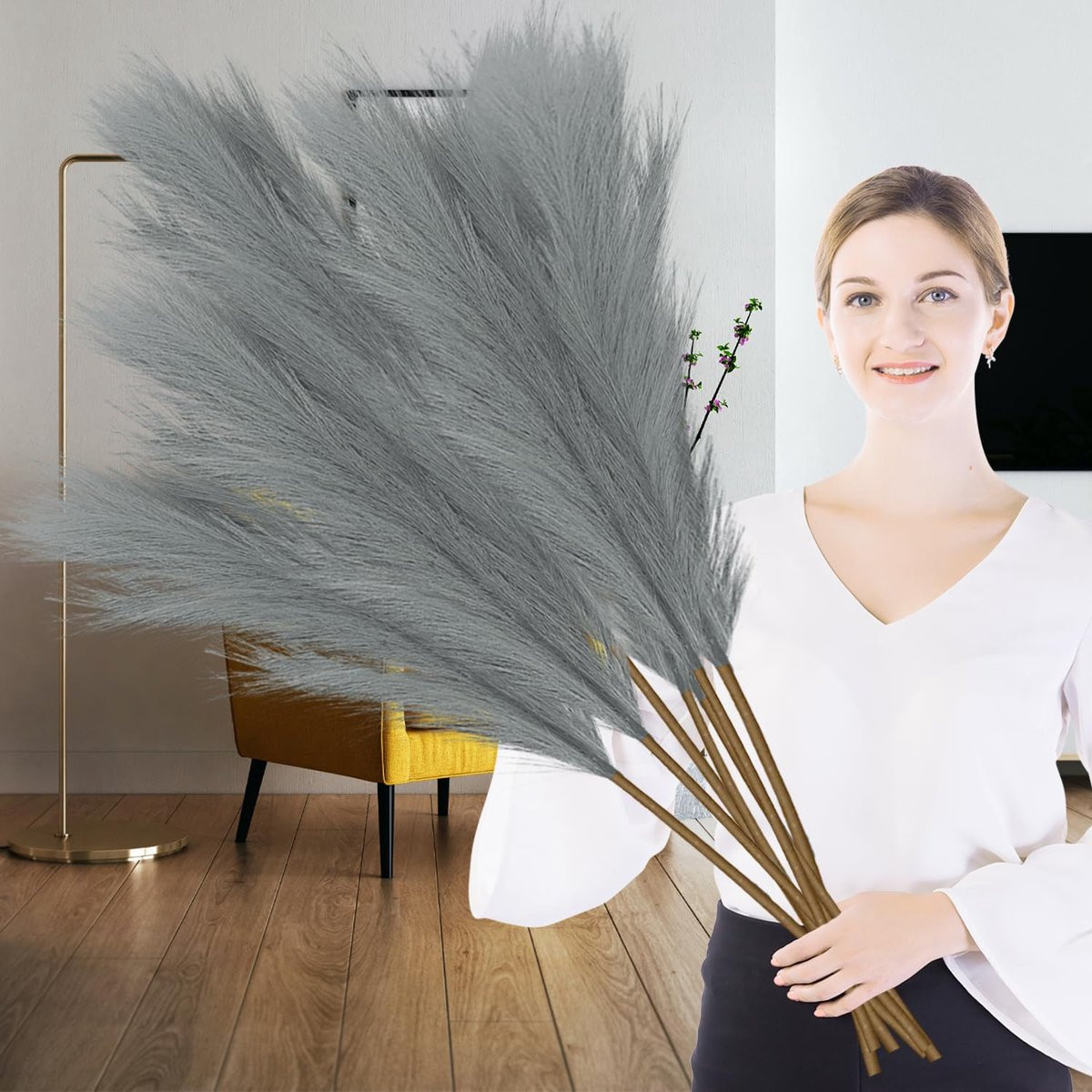 SnelShoppen - 6 stuks kunstmatig pampasgras - 110 cm - grijs - boho woondecoratie