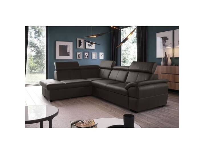 Canapé d'angle convertible en cuir italien de luxe 5/6 places TONY avec coffre chocolat angle gauche