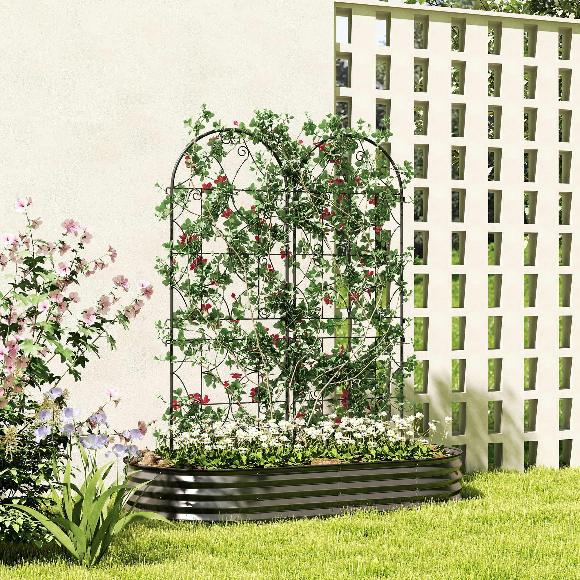 Outsunny Supporto per piante rampicanti con motivo lot di 2 trellis da giardino per vite fiori verdure metallo 50 x 150 cm nero