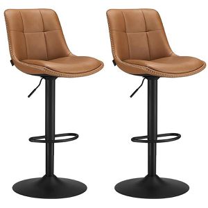 Vasagle Barhocker LJB095K01, mit Lehne, 62-84 cm Sitzhöhe, Kunstleder, karamellbraun, 2 Stück