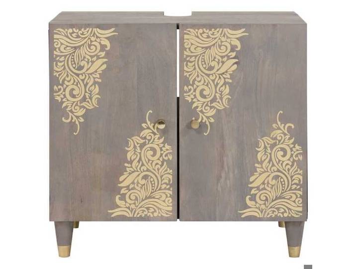 (TOP 2026)Armoire d'évier - 1 PC - SWEETY - ARMOIRE WC - Meuble Lavabo de Bain - Gris 62x33x58cm - Bois de mangue massif 886485
