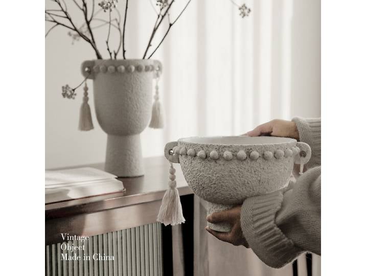 Tasse de fée européenne, sensation Premium, Double oreille, pompon, Vase en ciment, Arrangement de fleurs de Table de salon