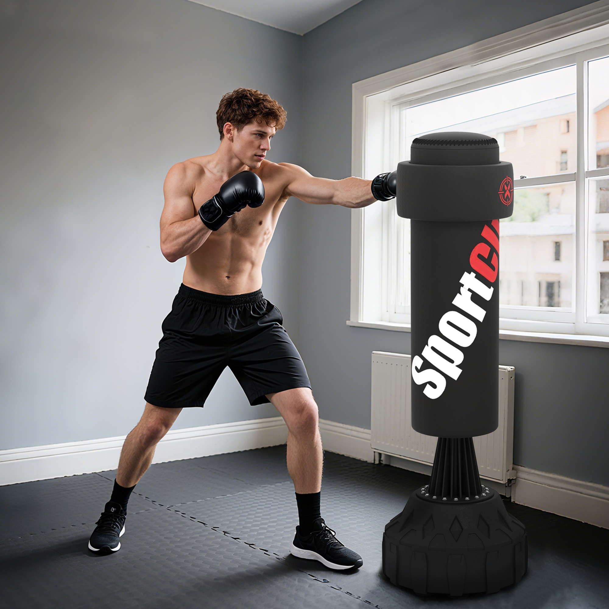 Sportnow Sacco da Boxe da Terra Autoportante con Bersaglio Regolabile, Base Riempibile e Ventose, Nero Aosom