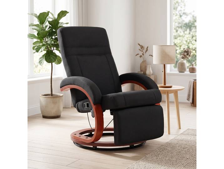 HOMCOM Fauteuil Relax Inclinable Dossier Haut Bois Aspect Lin