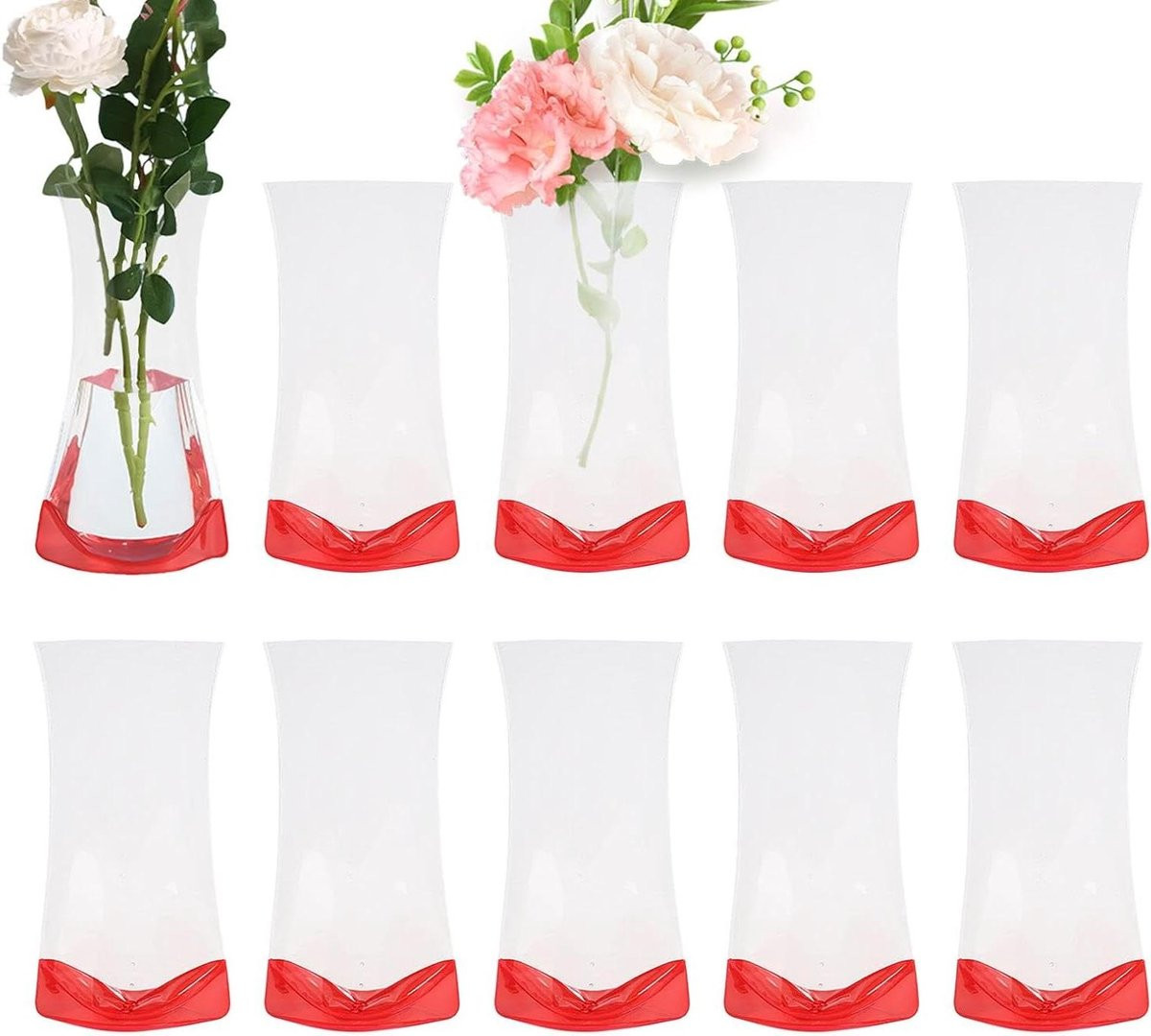 Set van 10 rode opvouwbare decoratieve vazen van onbreekbaar PVC