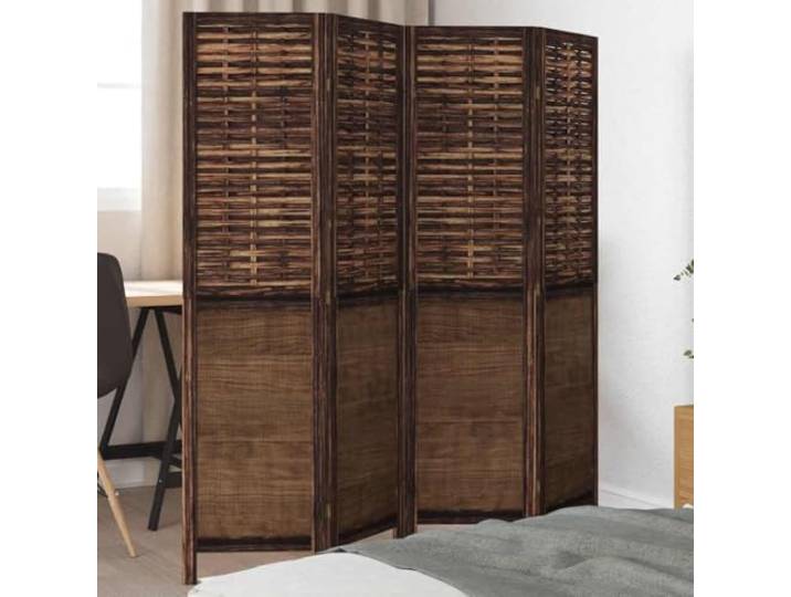 Trennwand, 4 Paneele, dunkelbraun, aus Paulownia, massiv, faltbar Zusammenklappbarer Raumteiler im Inneren, robuste Metallscharniere, dekorativer brennender Look, für Schlafzimmer, Wohnzimmer