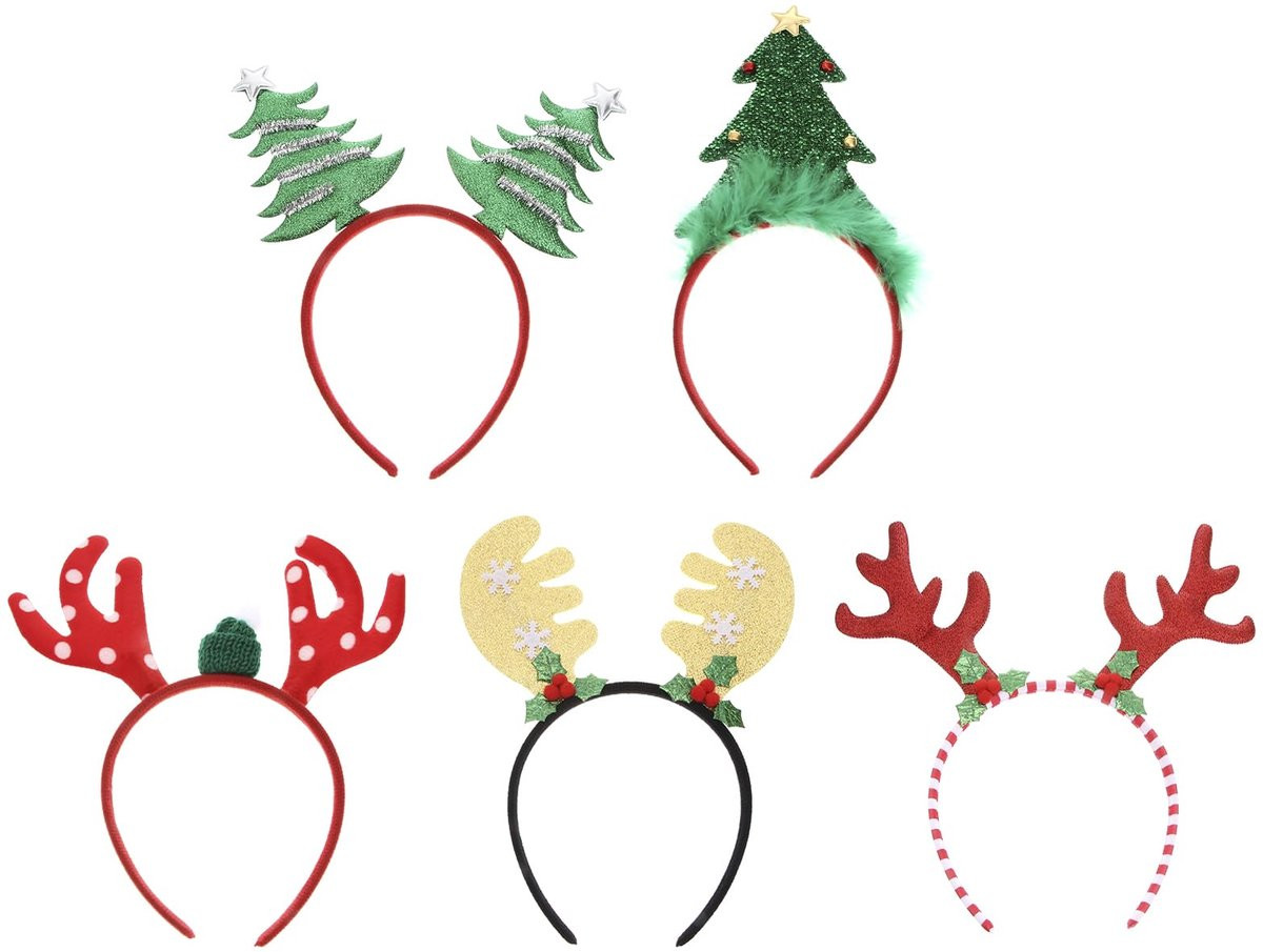 Set van 5 Kerst Haarhoepjes met Rendiergewei als Feestelijke Accessoires