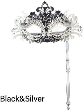 Inspired Finds Handheld Venetian Masquerade Mask Elegant Party Costume Accessory black silver
