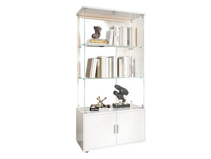 Shopentra Glasvitrine Weiß LED 78x35x164 cm, Glas, 35x164x78.51 cm, Esszimmer, Vitrinen, Vitrinenschränke