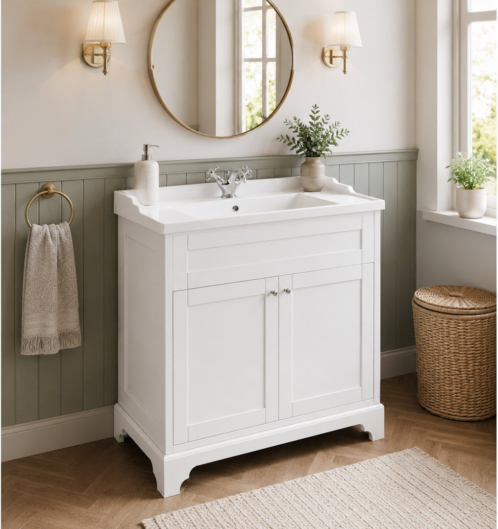 White Stone Croft 810mm Single Bathroom Vanity with Integrated Ceramic Basin White 810mm W