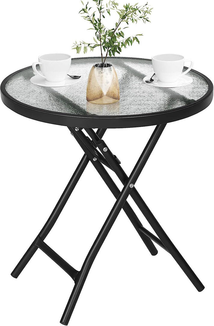 17 Stories Htoo Round Glass Outdoor Side Table - 46 cm W 46 cm D Black/Transparent