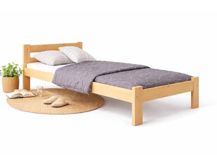 All4All Massivholzbett Tom 90x200 cm aus Kiefer – Bettgestell mit Lattenrost – stabiles Einzelbett Naturholz – ideal für Schlafzimmer, Gästezimmer & Kinderzimmer - Bett - Holzbett