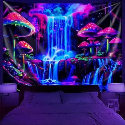 Inspired Living Neon Dream Forest Waterfall Cyberpunk Tapestry For Bedroom And Gaming Room 60x90cm 24x36inch
