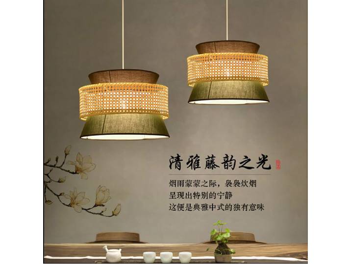 Vintage Wabi Sabi Style tissu pendentif lumières Restaurant Bar comptoir café chambre chez l'habitant créatif rotin Art LED lampes suspendues