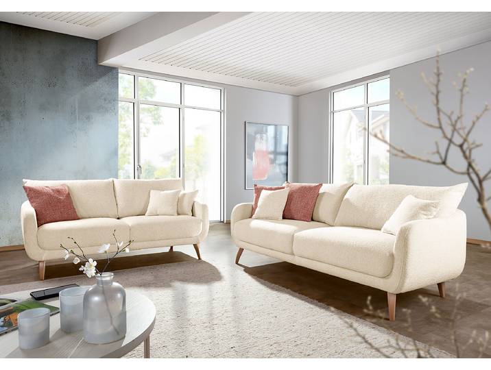 3-Sitzer Sofa Weiß Strukturstoff Hotaru 215 x 71 x 93cm Modern