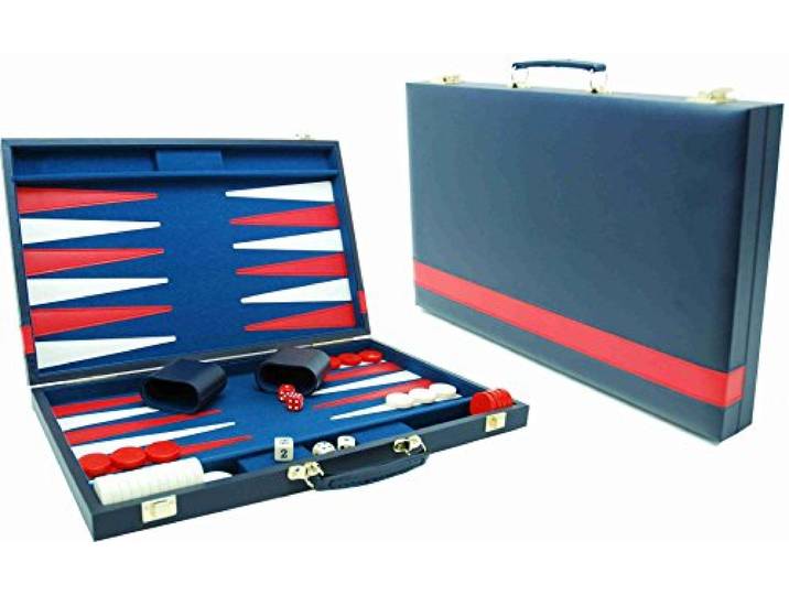 Backgammon 38 cm blauw met rode bies