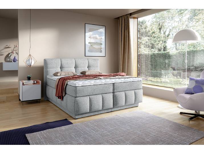 Boxspringbett Newtson 140 x 200cm Chenille Marisa Grau Wendbar H2/H3