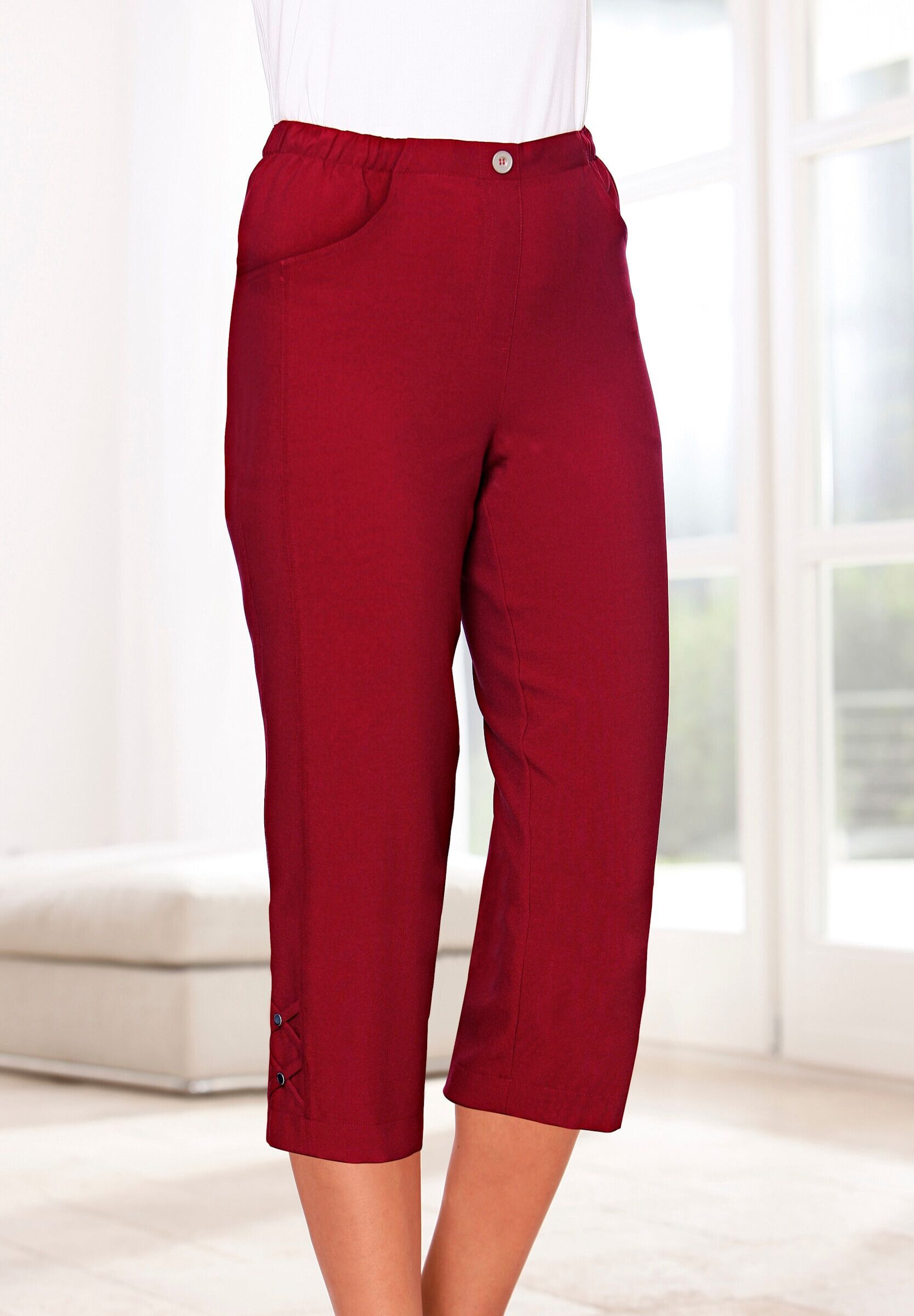 Caprihose WITT "Capri-Hose Caprihose aus Polyester, bügelfrei", Damen, Gr. 50, N-Gr, kirschrot, Basic, gerade, Hosen Caprihose