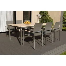 OUTFLEXX Garten-Essgruppe mit 6 Sesseln, silber/anthrazit, Edelstahl/Textilene, stapelbar, schmutzabweisend, pflegeleicht