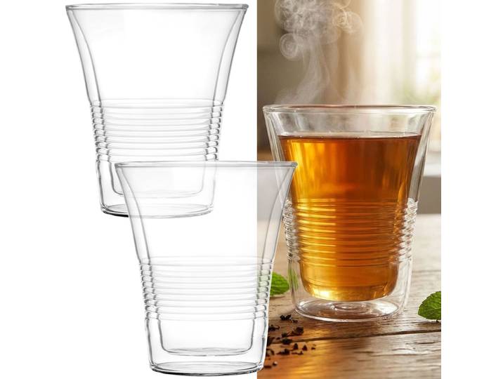 2er-Set edle Doppelwandgläser mit Riffelung, 330 ml